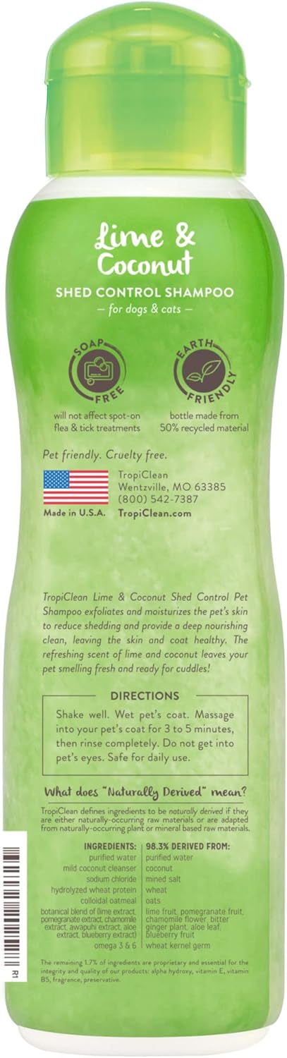 TropiClean Dog Shampoo Grooming Supplies - Shed Control Shampoo for Pets - Deshedding Dog & Cat Shampoo - Shedding Control - Derived from Natural Ingredients - Used by Groomers - Lime & Coconut, 355ml?TRLMSH12Z