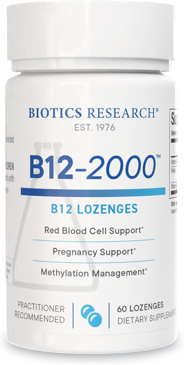 Biotics Research B12-2000™ Vitamin B12 2000 Mcg, B6, Folate–B12 Sublingual Lozenges, Methylation Support Supplement, High Potency, Highly Absorbable, Natural, Berry Flavor, Dissolves Easily–60 Count