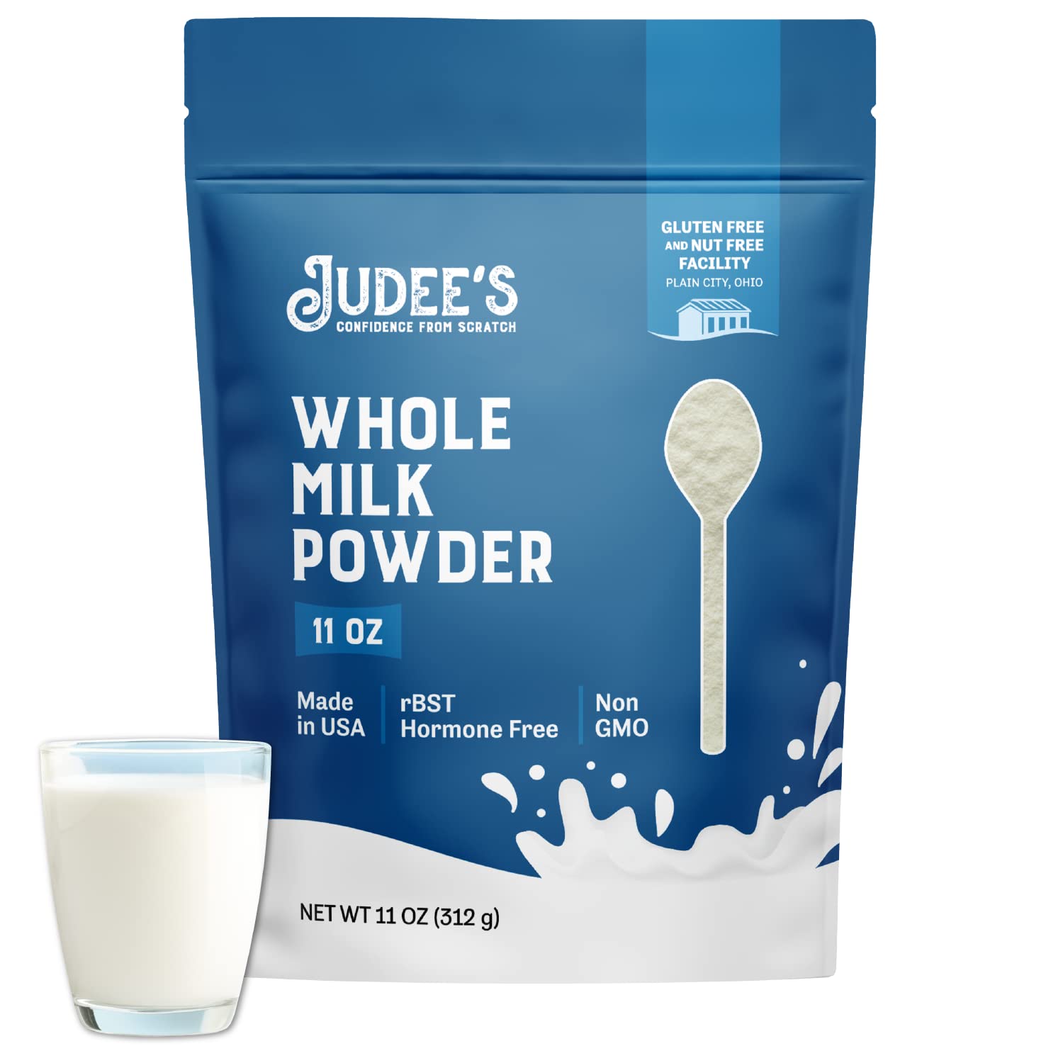 Judee'S Pure Whole Milk Powder - 100% Non-Gmo, Rbst Hormone-Free, Gluten-Free And Nut-Free - Pantry Staple, Baking Ready, Great For Travel, Easy To Store And Shelf Stable - Made In Usa - 11Oz