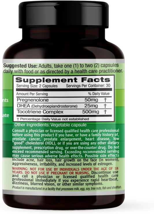 EMERALD LABS Pregnenolone 50mg with DHEA 25mg - Premium Wellness Supplement to Support Brain Health, Immune Response & Hormone Balance - Gluten-Free - 60 Vegetable Capsules (30-Day Supply)