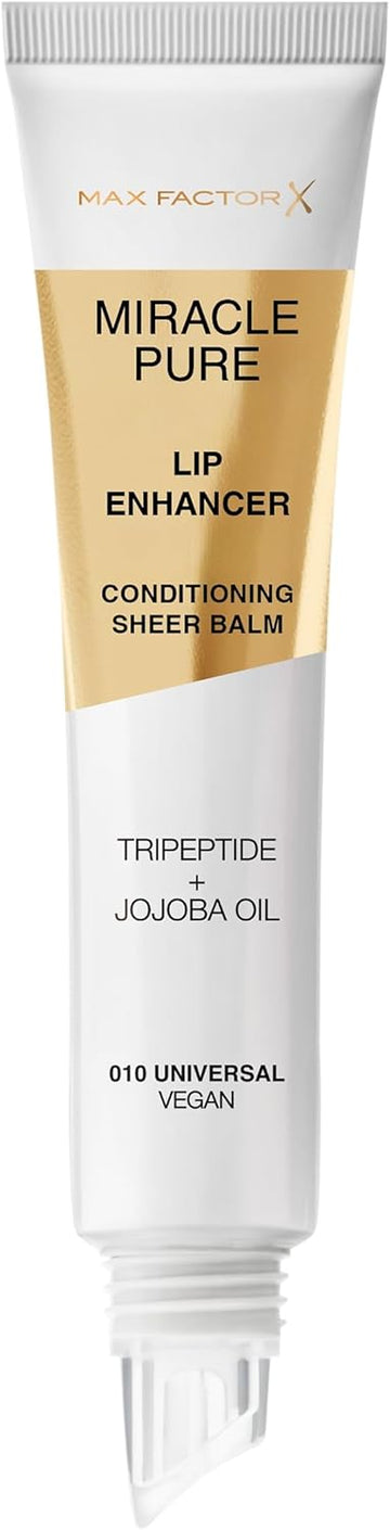 Max Factor Miracle Pure Lip Enhancer, 010 Universal, Conditioning Sheer Lip Balm, Glossy Finish, Hydrating Balm With Jojoba Oil & Tripeptide, Vegan