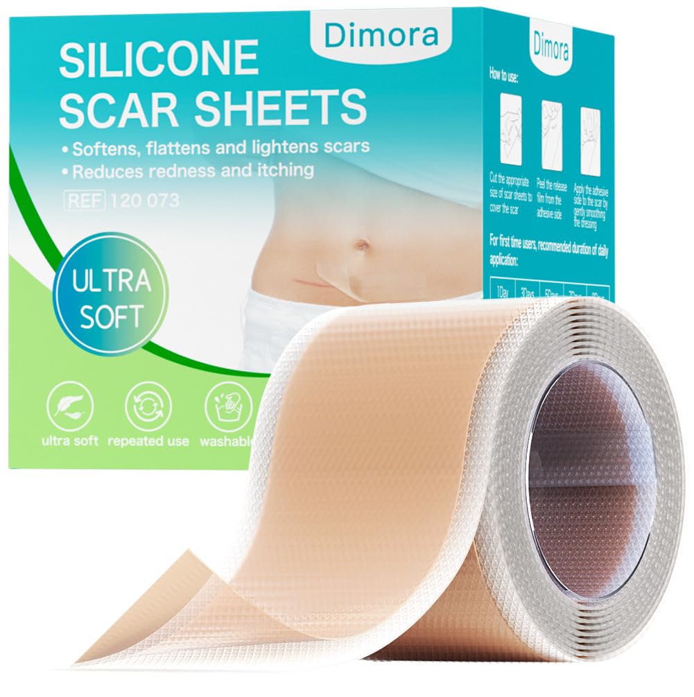 Dimora Medical Grade Silicone Scar Sheets - Ultra Soft Silicone Scar Tape (1.6”X120" Roll), Waterproof Scar Treatment For Surgical Scars, C Section, Tummy Tuck, Keloid Treatment