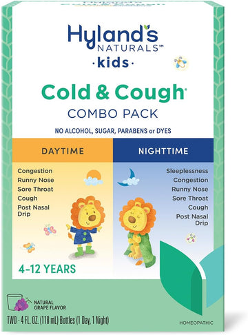 Hyland'S Kids Cold & Cough, Day & Night Combo Pack Grape, Cold Medicine For Ages 4+, Syrup Cough Medicine For Kids, Nasal Decongestant, Allergy Relief, 4 Fl Oz (Pack Of 2)