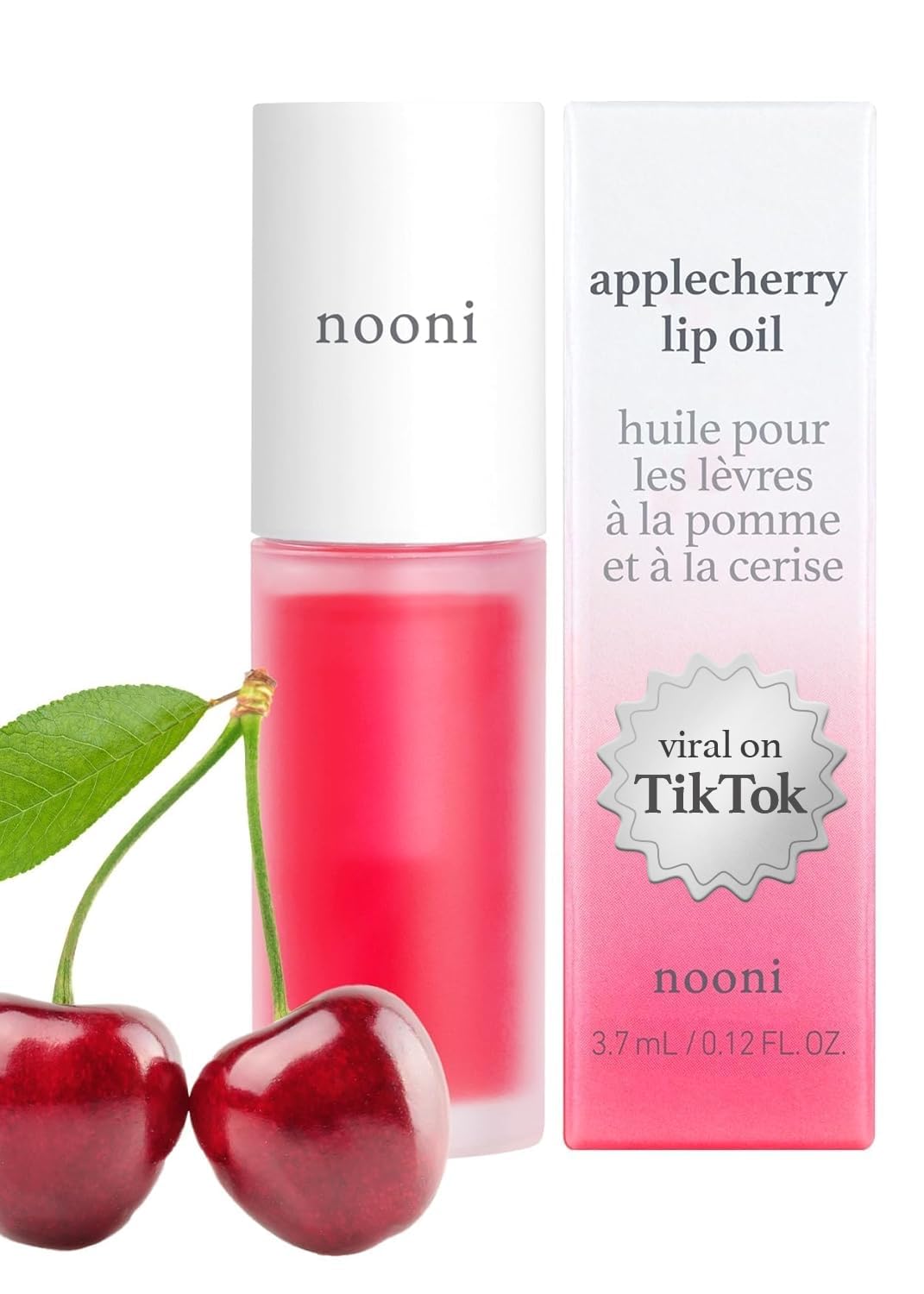 Nooni Korean Vegan Lip Oil - Applecherry | Lip Stain, Gift, Long-Lasting, Moisturizing, Plumping, Revitalizing For Dry Lips, Waterproof, No Peel Off, Korean Lip Tint 0.12 Fl Oz
