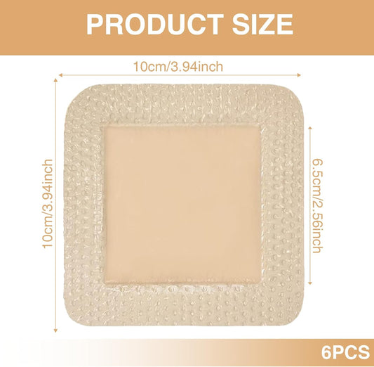 Dooceciy 6 Pcs Silicone Foam Dressing, 10 * 10 Cm Waterproof Dressings For Wounds