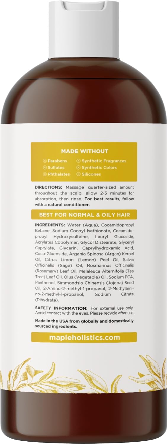 Sulfate Free Clarifying Shampoo for Oily Hair and Buildup - Lemon Sage Formula with Rosemary Essential Oil for Deep Cleansing and Scalp Care : Beauty & Personal Care