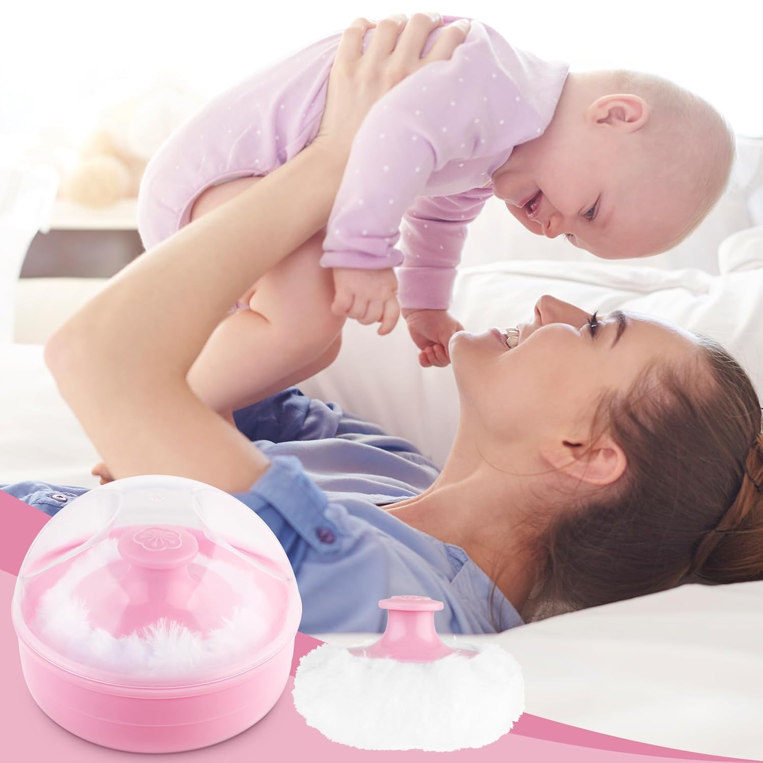 Wllhyf Baby Body Cosmetic Powder Puff Large Fluffy Powder Puff Soft Face Loose Powder Puff With Container Case For Baby Kid Adult Bath Travel (Pink)
