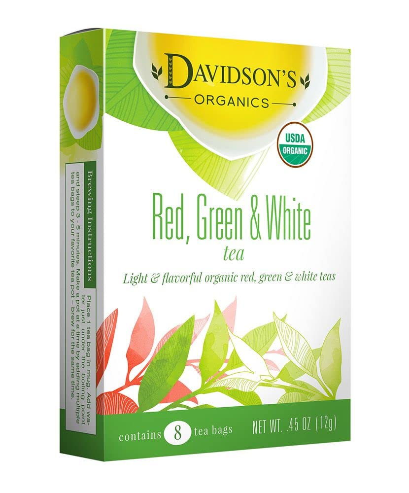 Davidson'S Organics, Red, Green & White Tea, 8-Count Tea Bags, Pack Of 12