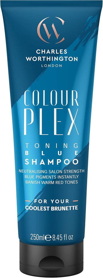 Charles Worthington Colourplex Toning Blue Shampoo, Brunette Shampoo To Tone And Deepen, Blue Shampoo For Brown Hair, Brown Toner For Women And Men, Salon Shampoo For Brunettes, 250 Ml