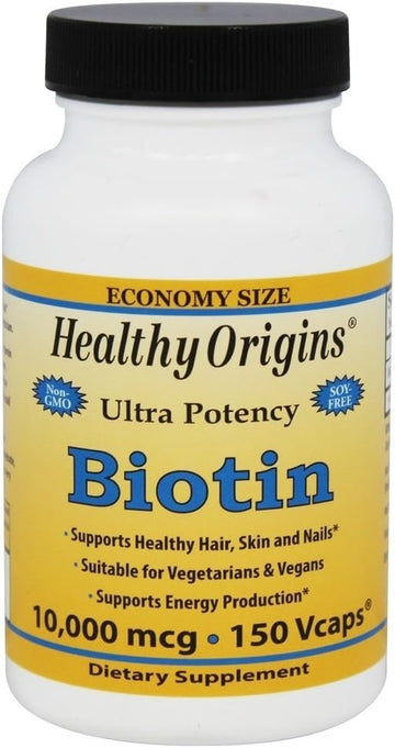 Healthy Origins Ultra-Potency Biotin (B7), 10,000 mcg - Supports Skin, Hair & Nails - High-Grade Vitamin B7 - Non-GMO, Gluten-Free Biotin for Vegans - 150 Veggie Capsules
