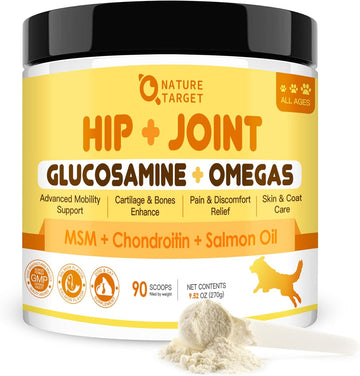 Glucosamine For Dogs, Joint Supplement For Dogs, Msm, Chondroitin, Turmeric For Hip And Joint Mobility, Joint Pain Relief, With Salmon Oil For Dogs, Omega 3 For Skin And Coat Health, 9.52 Oz Powder