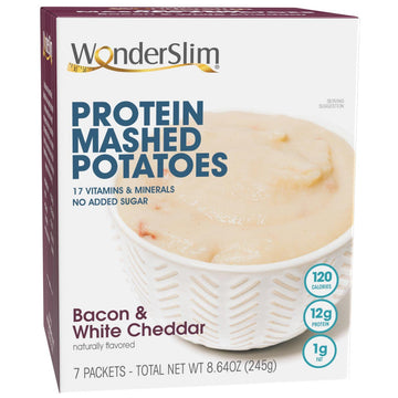 Wonderslim Instant Mashed Potatoes, Bacon & White Cheddar, 12G Protein, Low Fat, Gluten Free (7Ct)