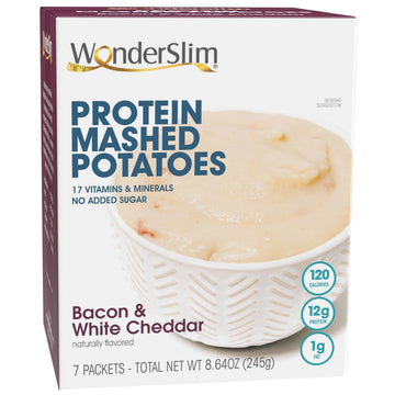 WonderSlim Instant Mashed Potatoes, Bacon & White Cheddar, 12g Protein, Low Fat, Gluten Free (7ct)