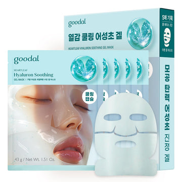 Goodal Heartleaf Hyaluron Gel Mask, Cooling, Soothing, Sheet Mask With Hyaluronic Acid & Vegan Collagen, Overnight Hydrating Gel Essence For Pore & Skin Barrier Care [5Ea]