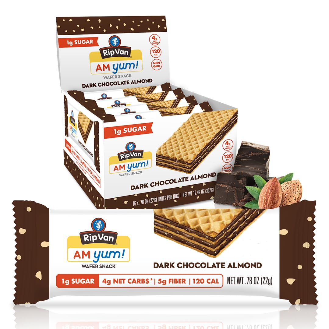 Rip Van Am Yum Dark Chocolate Almond - Keto Healthy Snacks - Non-Gmo - Low Carb & Low Sugar (1G) - Low Calorie - 16 Count