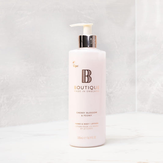Boutique Cherry Blossom & Peony Fragrance Hand & Body Lotion 500Ml – Vegan Body Moisturiser With Essential Oils, Made In England – Lightly Scented Refreshing Hand & Body Care