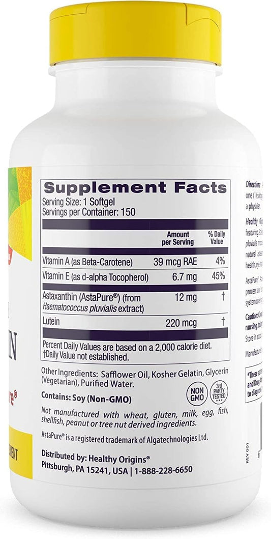 Healthy Origins Triple Strength Astaxanthin (Complex), 12 mg - Supports Heart Health, Immune System & Joint Health - High-Quality, Gluten-Free Supplement - 150 Softgels