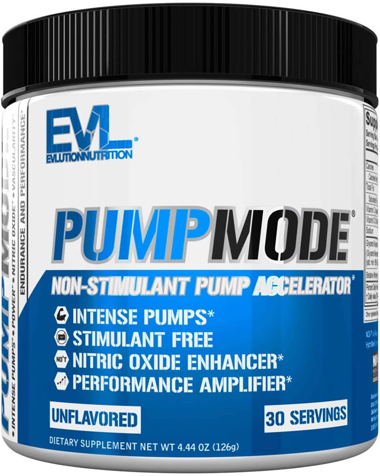 EVL PumpMode Nitric Oxide Supplement - Nitric Oxide Booster Pump Pre Workout Powder with Glycerol and Betaine for Muscle Recovery Growth and Endurance - Stim Free Pre Workout Drink (Unflavored)