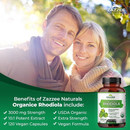 Zazzee Usda Organic Rhodiola 10:1 Exract, 3000 Mg Strength, 120 Capsules, 4 Month Supply, Standardized And Concentrated 10X Extract, 100% Vegetarian, Extra Strength, All-Natural And Non-Gmo