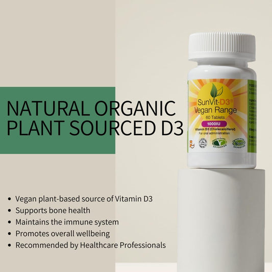 Sunvit-D3 Vegan Lichen Vitamin D3 1000 Iu Vegan Tablets | Keep Teeth & Bones Strong | Supports Muscle Healthy & Boost Immune System | 60 Daily Vitamin D3 Tablets