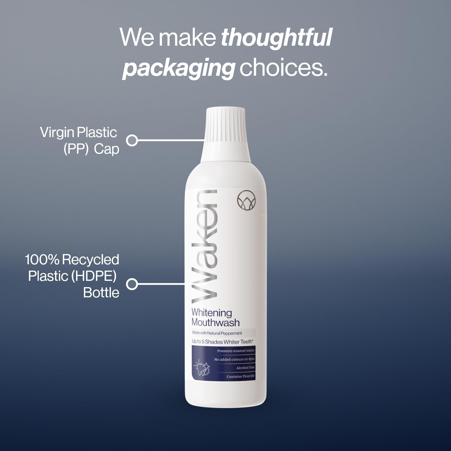 Waken Whitening Mouthwash, clinically Tested whitening Formula for up to 5 Shades Whiter Teeth, Prevents Enamel Stains, Alcohol-Free, Vegan, Recycled Packaging, Natural Peppermint Flavour, 500ml : Amazon.co.uk: Health & Personal Care