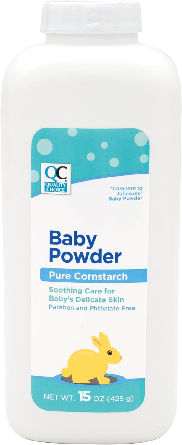 Quality Choice Baby Powder, Pure Cornstarch, Soothing Care for Baby's Delicate Skin, Paraben & Phthalate Free, 15 Ounce Bottle (1)