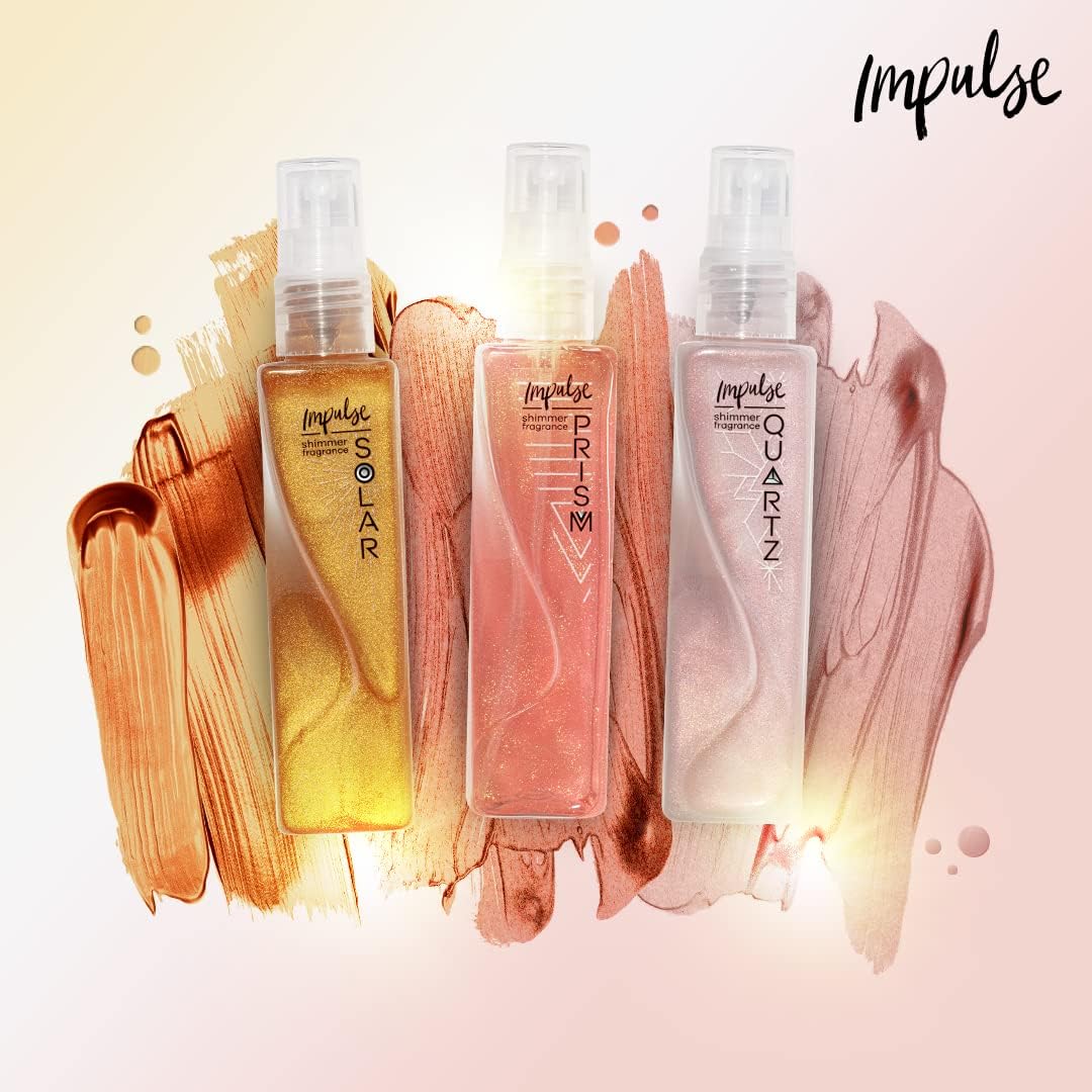 Impulse Quartz Body Shimmer Spray | Sea Breeze, Bergamot And Cherry Blossom Fragrance Body Mist Infused With Coconut Water | For Nourished And Glowy Skin | Festival Glitter Essentials | 100Ml