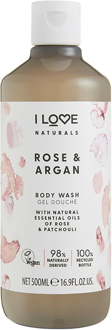 I Love Naturals Rose & Argan Body Wash, Natural Oils Of Rose & Patchouli, Formulated Using Essential Oils For Silky Smooth & Moisturised Skin, 500Ml