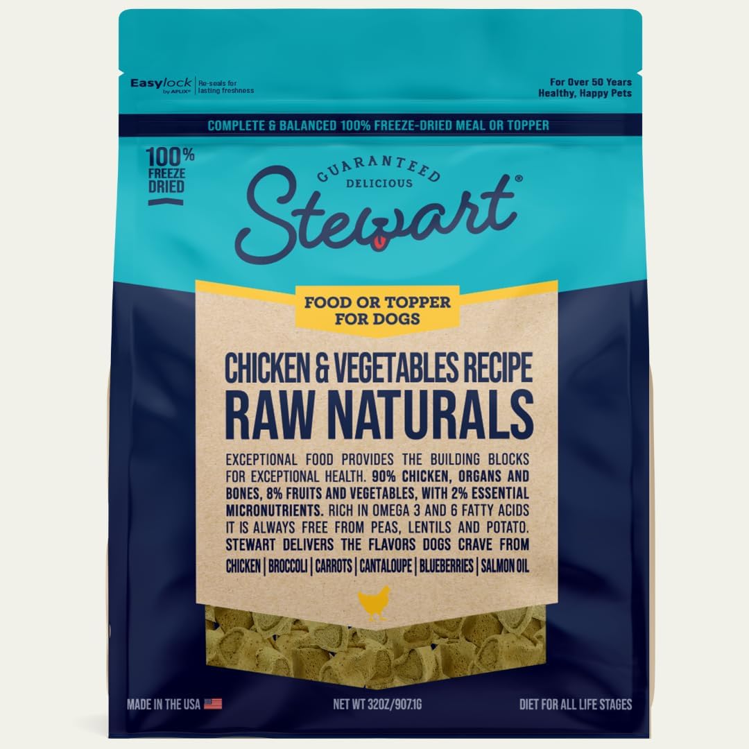 Stewart Raw Naturals Freeze Dried Dog Food, Chicken & Vegetables Recipe, 32 Ounce Bag, Complete And Balanced Nutrition