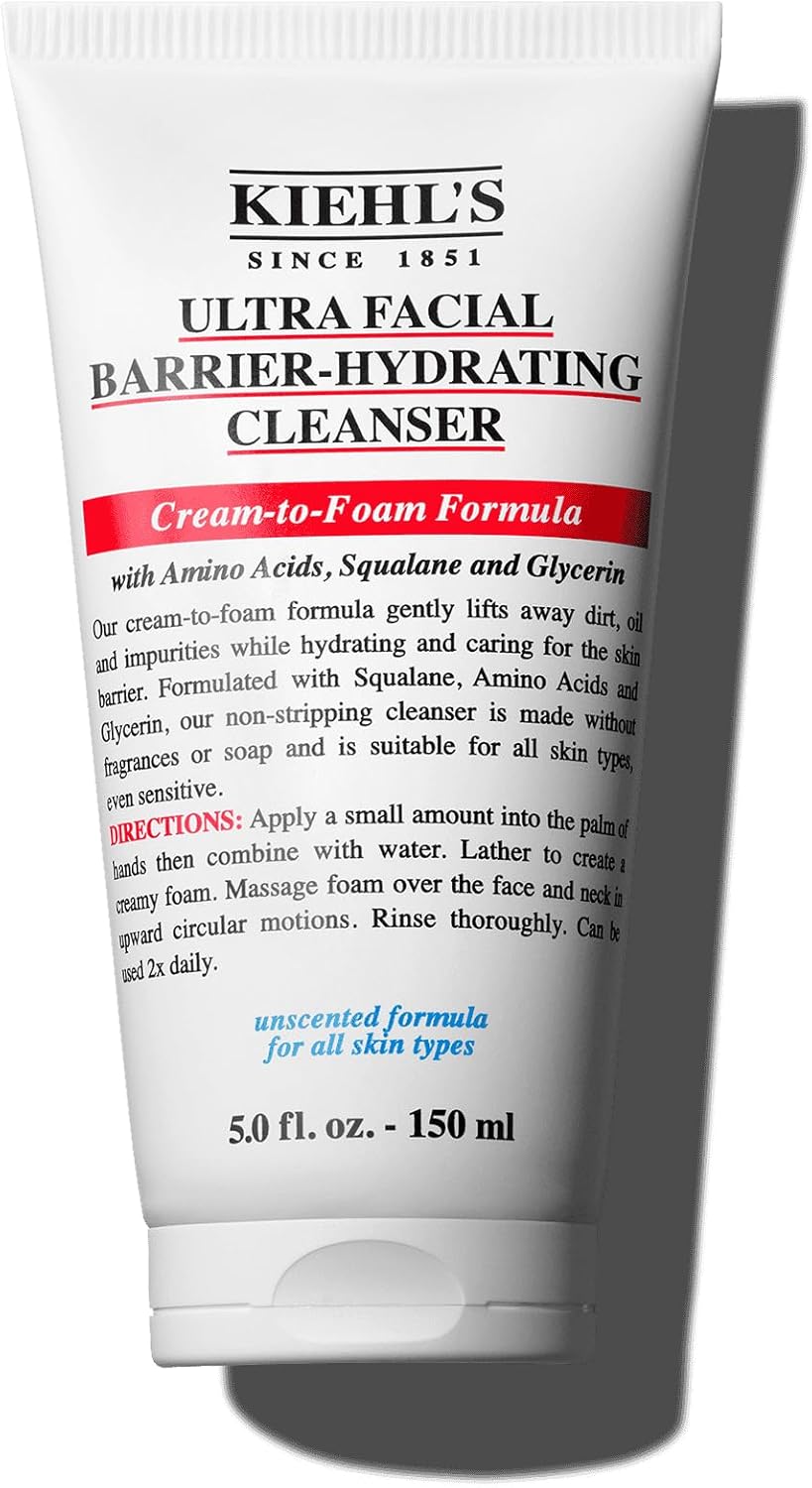 Kiehl'S Ultra Barrier Cleanser, Hydrating Cream-To-Foam Face Wash And Removes All Makeup, 150Ml