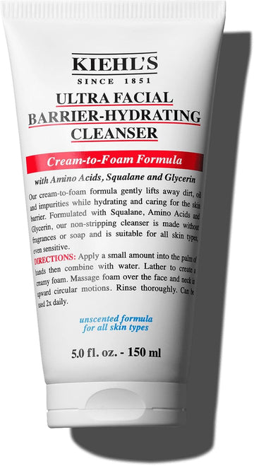 Kiehl'S Ultra Barrier Cleanser, Hydrating Cream-To-Foam Face Wash And Removes All Makeup, 150Ml