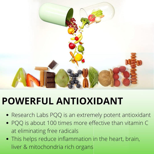 Research Labs Ultra High Purity 20Mg Pqq Capsules, 120 Capsules. Pure, Concentrated High Bioavailability. Pyrroloquinoline Quinone Supplement Atp Energy, Heart, Cognitive Support Nootropic