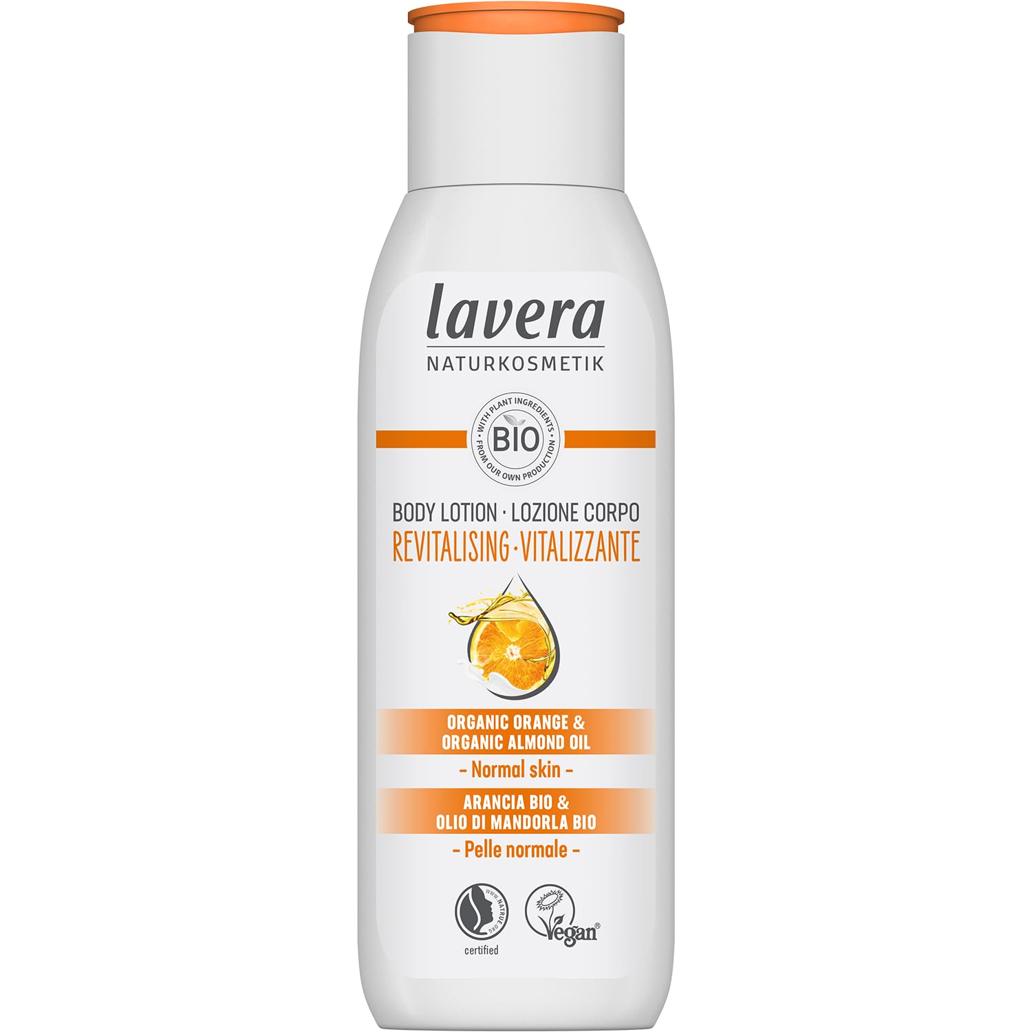 Lavera Body Lotion Vitalizing - Body Milk With Orange & Almond Oil - Body Milk For Normal Skin - Peta Certified - Biodegradable - Vegan - Natural Cosmetics - 6.76 Fl.Oz