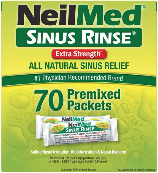 NeilMed's Sinus Rinse Extra Strength Pre-Mixed Hypertonic Packets-for Sinus Relief, 70 Count Box (Pack of 2)