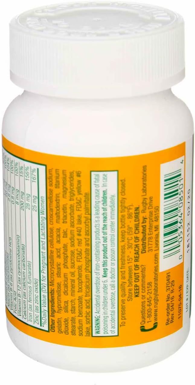 Rugby Prenatal Vitamins For Pregnant Or Lactating Women Phosphorus Free Multiple Vitamin And Mineral Supplement - 100 Tablets (3 Pack)