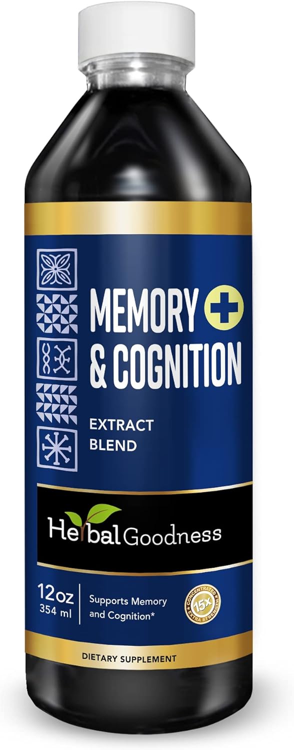 Herbal Goodness Memory and Cognition - Memory and Clarity Support, Immune Support, Performance Support, Energy Boost - Organic, Natural - 12oz Liquid Extract - 23 Servings