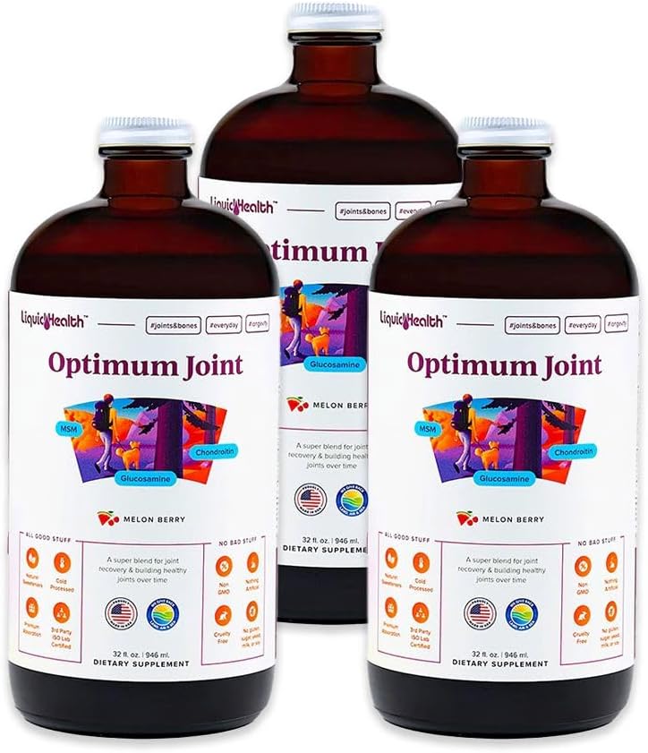 Liquidhealth Optimum Joint Support Liquid Multivitamin With Glucosamine, Chondroitin, Msm, Hyaluronic Acid - Increase Mobility, Joint Comfort, For Runners & Athletes, Sugar-Free, Vegan (3Pack)