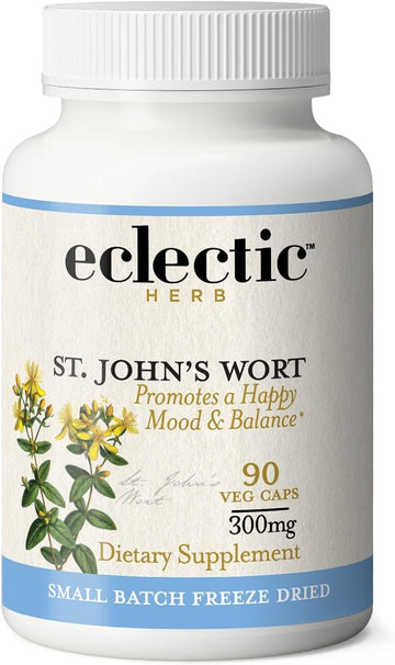 ECLECTIC INSTITUTE Raw Fresh Freeze-Dried Non-GMO St. John's Wort | Herbal Health Supplement, Promotes a Positive Mood | 90 CT