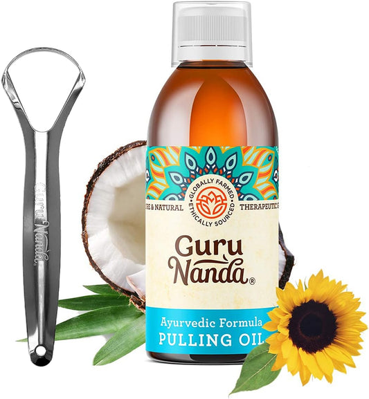 Gurunanda Original Oil Pulling Oil, Fluoride Free Vegan Natural Mouthwash & Advanced Formula Oil Pulling - Natural Coconut Oil Mouthwash With Essential Oils