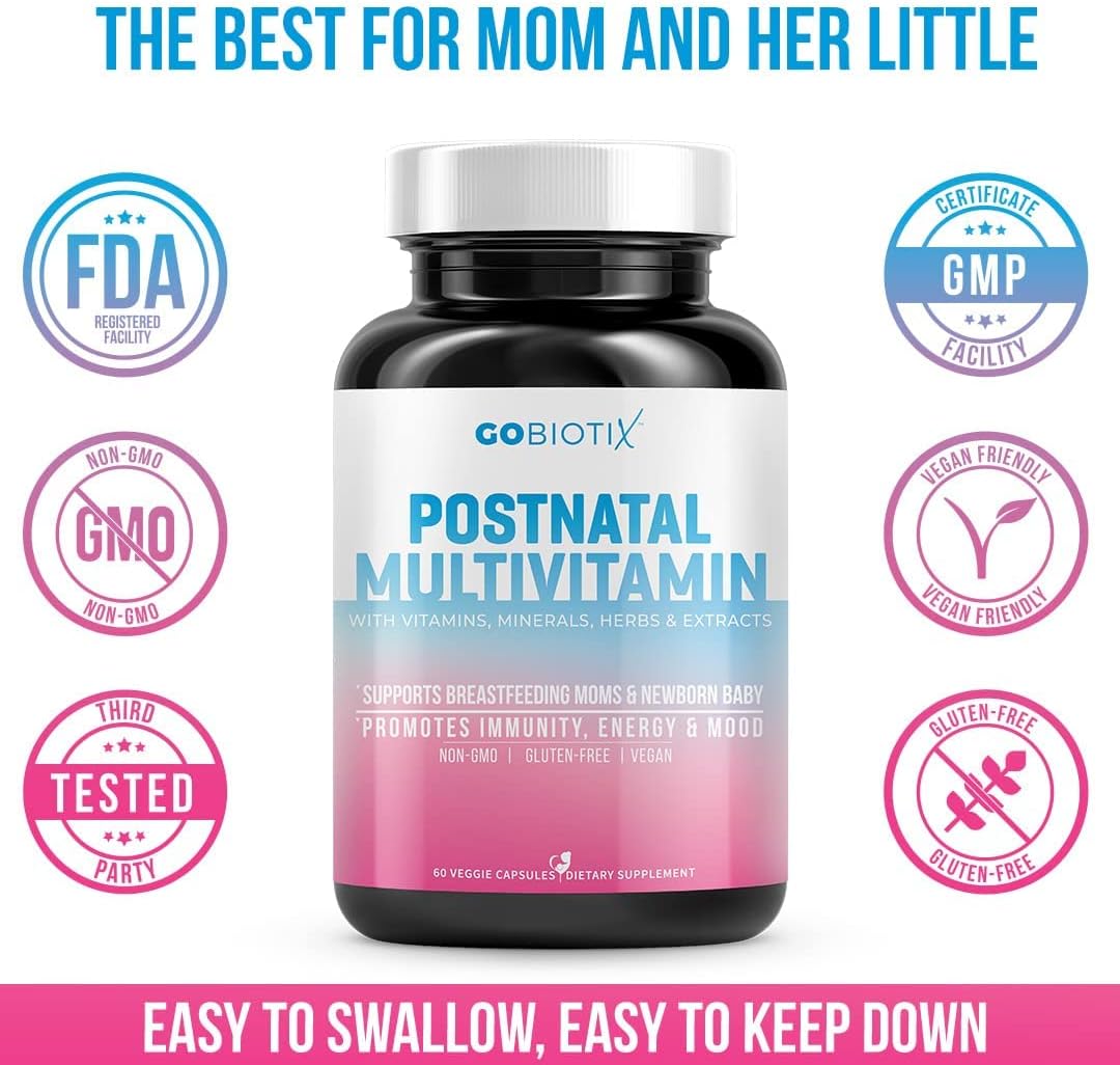 Postnatal Vitamins for Breastfeeding Moms - Lactation Supplement with Organic Herbs, Minerals, Nutrients for New Mothers and Baby - Postpartum Pills for Energy and Mood, Non GMO, Vegan, 60 Capsules : Health & Household