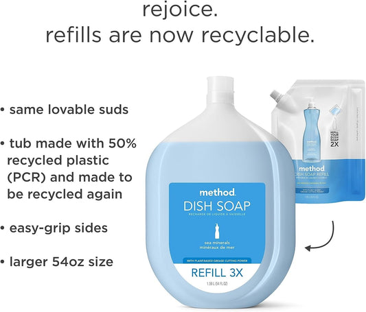 Method Gel Dish Soap, Refill, Sea Minerals, Recylable Bottle, Biodegradable formula, 54 Fl Oz (Pack of 1)