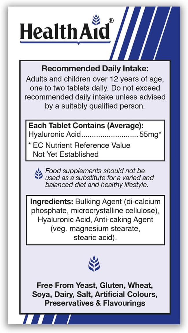HealthAid Hyalluronic Acid 55mg - 30 Tablets : Amazon.co.uk: Health & Personal Care