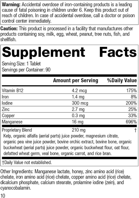 Standard Process Trace Minerals-B12 - Whole Food Spleen, Bone Health, Immune Support, Metabolism And Thyroid Support With Manganese, Kelp, Iodine, Copper, Vitamin B12, Zinc, And Iron - 90 Tablets
