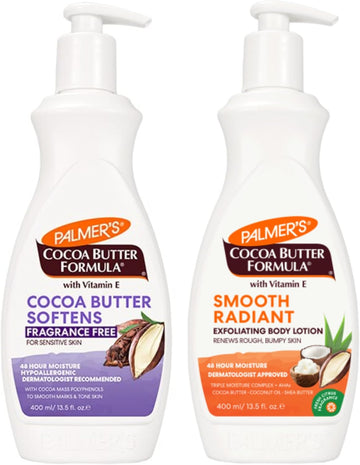 Palmer'S Cocoa Butter Lotion Duo – Fragrance-Free Softening & Smooth Radiant Exfoliating Body Lotion 400Ml – 48Hr Moisture For Sensitive, Dry & Bumpy Skin – With Vitamin E & Natural Ingredients