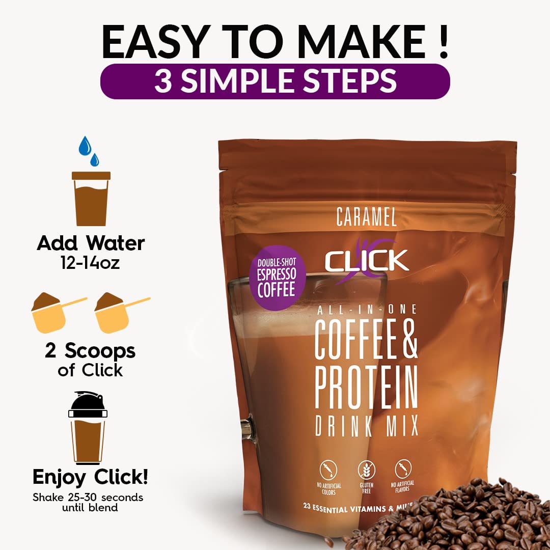 CLICK All-in-One Protein & Coffee Meal Replacement Drink Mix, Caramel, 10 Single Serving Packets (1.1 Ounce) : Grocery & Gourmet Food