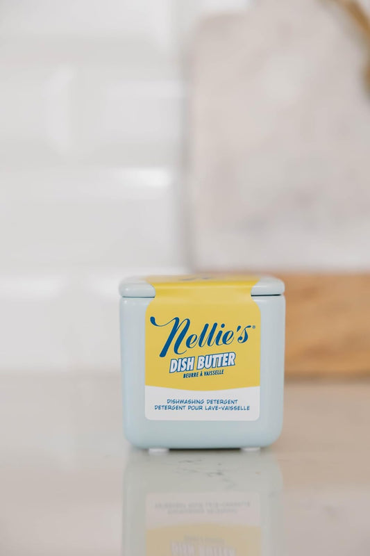 Nellie's Dish Butter - Zero-Waste Dish Soap Block - Eco-Friendly and Sustainable Dish Cleaning Solution with Reusable Ceramic Container for Mess-Free Dish Duty (Blue)