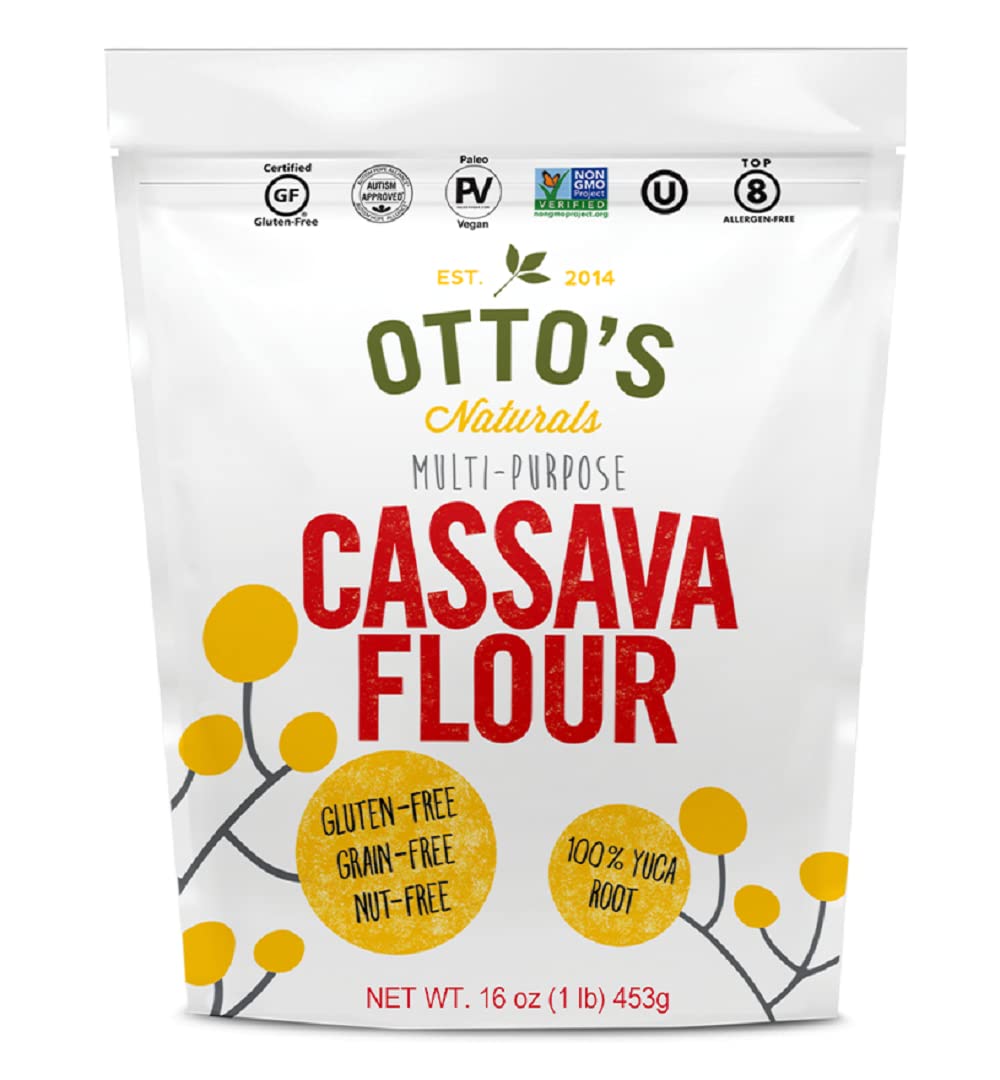 Otto's Naturals Cassava Flour, Gluten-Free and Grain-Free Flour For Baking, Certified Paleo & Non-GMO Verified, Made From 100% Yuca Root, All-Purpose Wheat Flour Substitute, 1 Lb. Bag