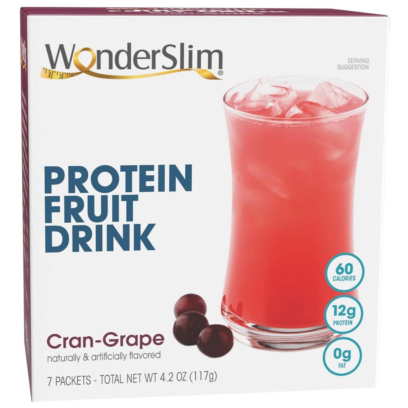 WonderSlim Protein Fruit Drink, Cran-Grape, No Fat, Gluten Free, Keto Friendly & Low Carb (7ct)