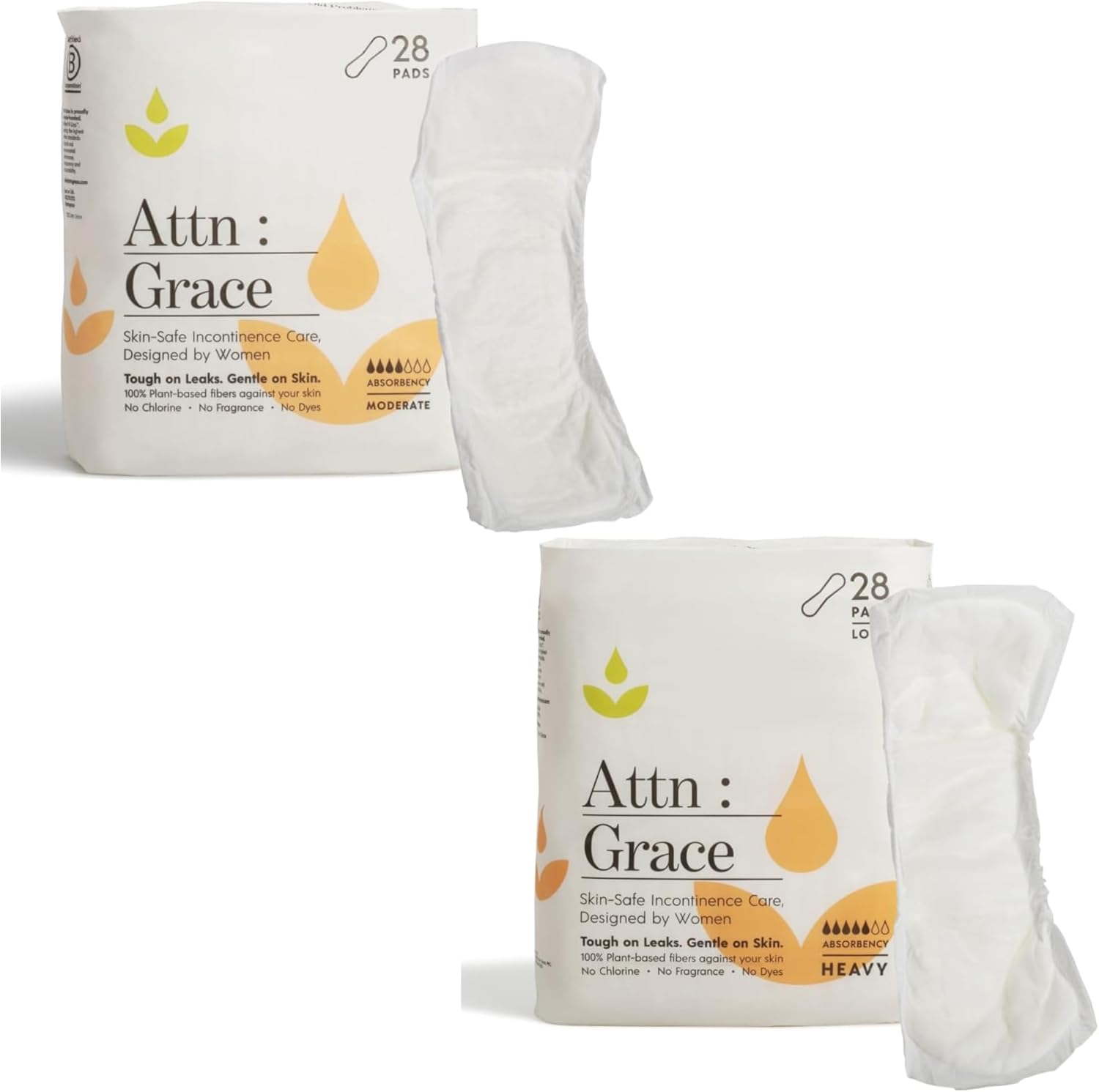 Attn: Grace Moderate And Heavy Incontinence Pads For Women (28 Pads Per Pack/56 Total) - High Absorbency Sensitive Skin Protection For Bladder Leakage Or Postpartum/Discreet, Breathable, & Plant-Based