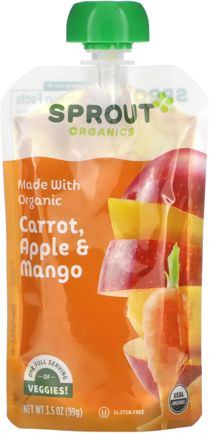 Sprout Organic Fruit & Veggie Blend Carrot Apple Mango, 3.5 Oz Pouch